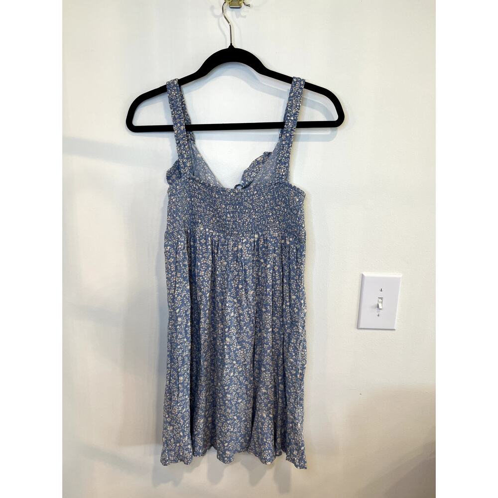 American Eagle Blue Floral Ruffle Hem Mini Dress Smocked Back Medium - Picture 2 of 4